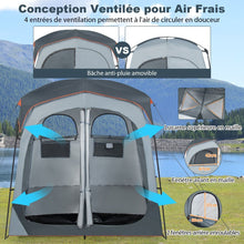 Load image into Gallery viewer, Tente Cabine de Douche Portable 2 Personnes en 2 Parties avec Bâche de Pluie Amovible Corde à Linge Crochet 210x107x210 cm Gris -