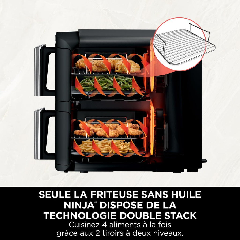 Foodi FlexDrawer Air Fryer,Dual Zone Avec Sparateur Amovible,Grand Tiroir de 10,4 L,7-en-1,Double Zone,Sans Huile,Pices Antiadhsives Compatibles Au Lave-Vaisselle,Noir AF500EU