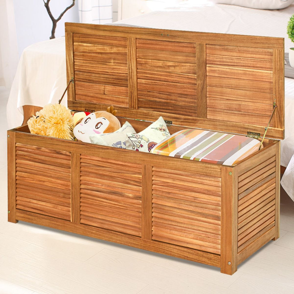 Malle en Bois d’Acacia Coffre Boîte de Rangement 120 x 45 x 45 cm Charge Max 150KG pour Terrasse Jardin ou Cour Nature -