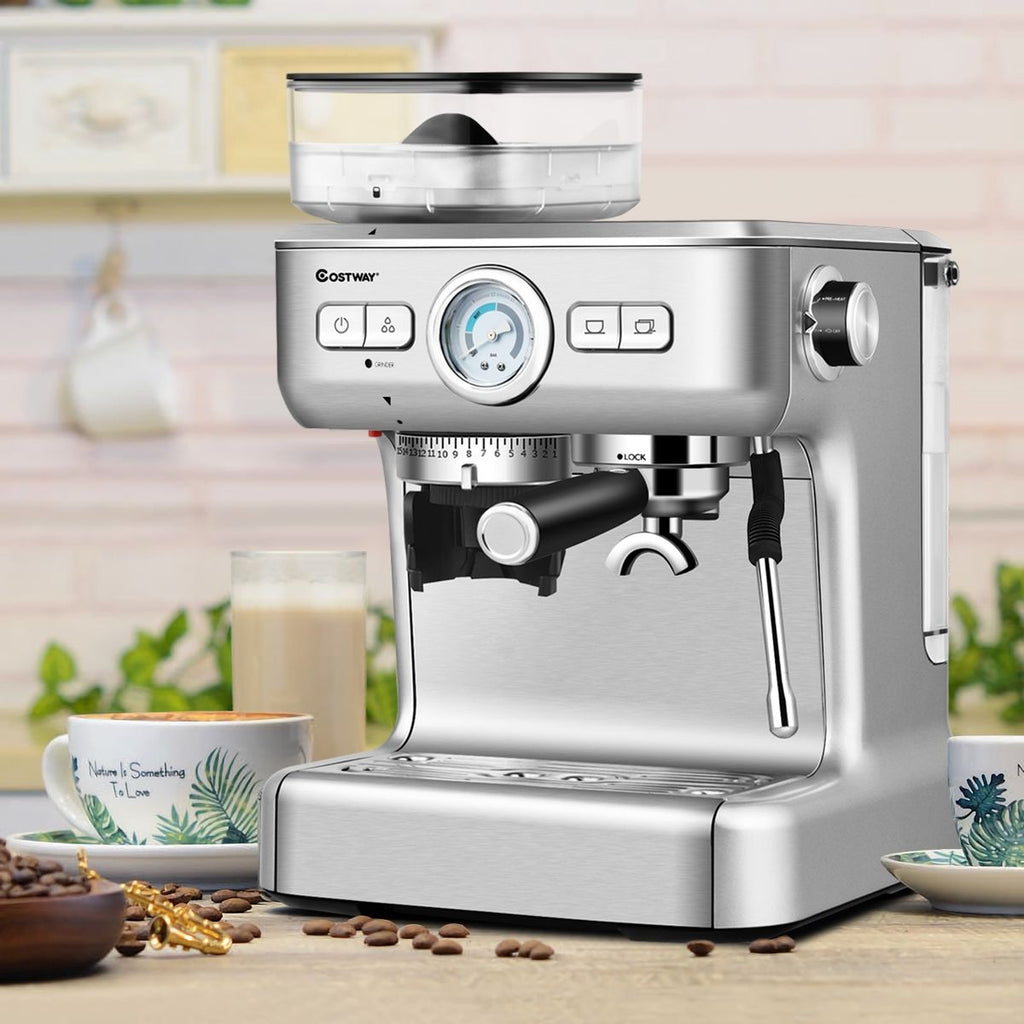Machine à Café Automatique avec Broyeur à Grains 1350W 30 Niveaux de Poudre de Café Réglables Température Réglable -