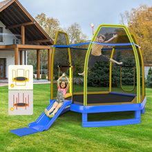 Load image into Gallery viewer, Trampoline Extérieur Ø 223cm avec Toboggan&amp;Echelle avec Filet de Sécurité 2 Portes en U Charge 270kg pour 2-3 Enfants de 3 Ans+ Bleu/Vert -