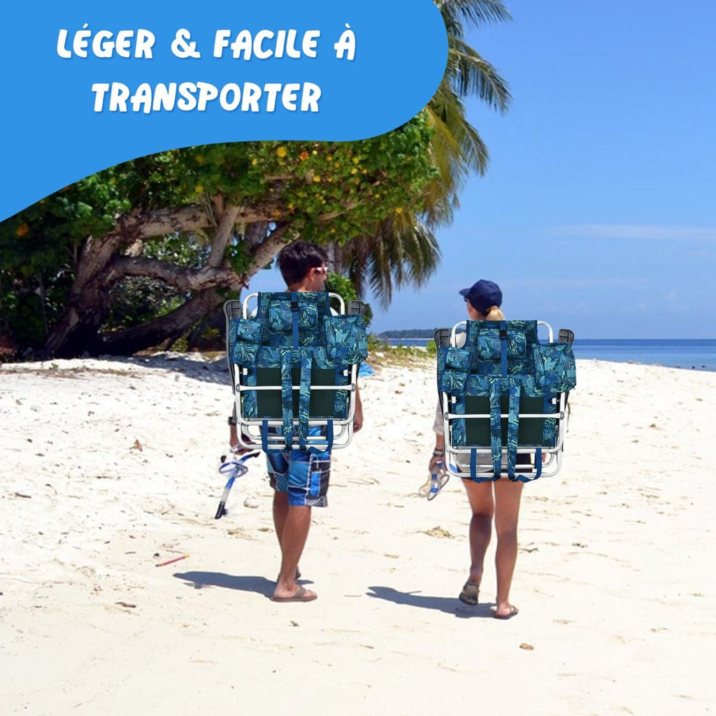 Lot de 2 Chaises de Camping Plage Pliante Table Enroulable en Aluminium Appui-tête Dossier Réglable à 5 Positions 6 Couleurs au Choix -