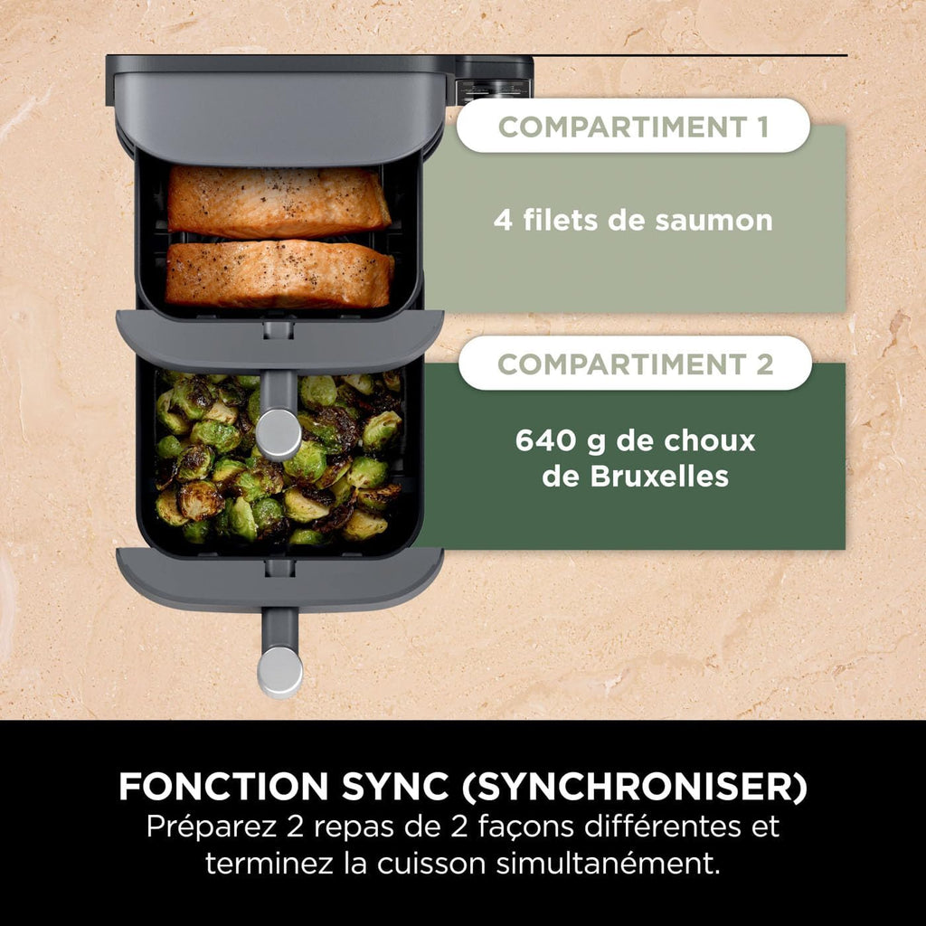 Foodi FlexDrawer Air Fryer,Dual Zone Avec Sparateur Amovible,Grand Tiroir de 10,4 L,7-en-1,Double Zone,Sans Huile,Pices Antiadhsives Compatibles Au Lave-Vaisselle,Noir AF500EU
