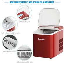 Load image into Gallery viewer, Machine à Glaçons 12KG/24H 2 Tailles de Glaçons 2,1L Réservoir 9pcs en 7 Minutes Pelle Panier Amovible Comptoir Maison Rouge -