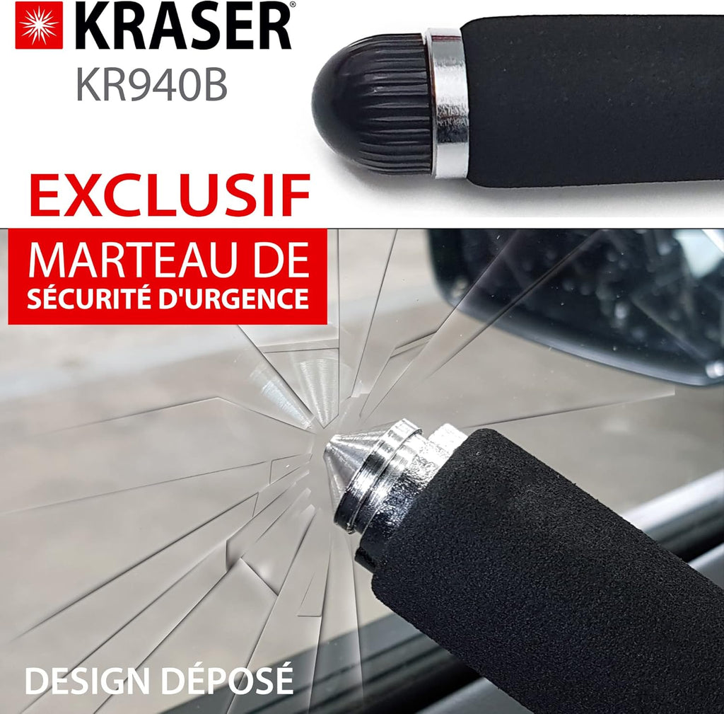 KRASER KR940B Antivol Voiture à Code Sécurité Maximale, Canne Jaune Plus Visible et Dissuasif, Robuste Bloque Volant avec Marteau d'Urgence, Bloc Barre Anti Vol Universel pour Auto, Camping-Car