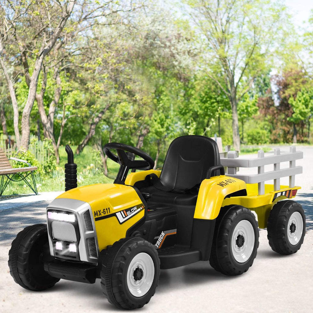 Tracteur Electrique avec Remorque pour Enfants 3 Vitesses Lumires LED Fonctions o USB et Bluetooth Jaune/Rose/Rouge/Vert/Vert Fonc/Noir -