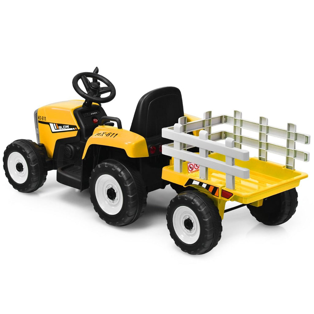 Tracteur Electrique avec Remorque pour Enfants 3 Vitesses Lumires LED Fonctions o USB et Bluetooth Jaune/Rose/Rouge/Vert/Vert Fonc/Noir -