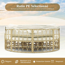 Load image into Gallery viewer, Lit de Repos Rond pour Patio avec Auvent Rtractable Ensemble de Sige Sectionnels Spars en Rotin PE avec Coussins Doux Blanc -