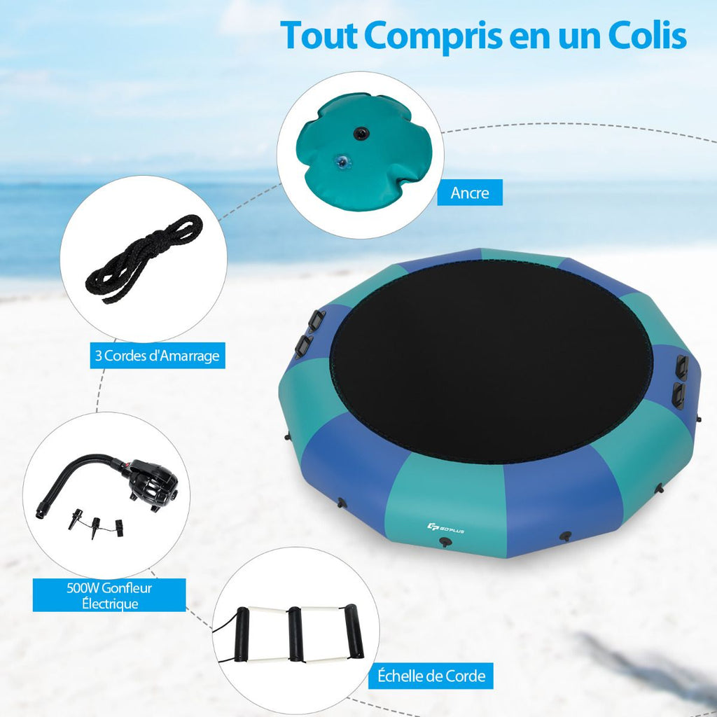 Trampoline Aquatique Gonflable Dia.457cm Capacité de 150kg avec Kit de Réparation Echelle et Gonfleur Electrique 500w Bleu -