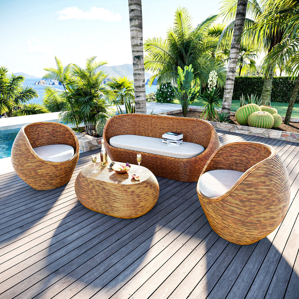 Salon de jardin en rotin 5 places Trinidad Naturel beige - Action-sport36 -