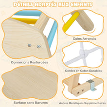 Load image into Gallery viewer, Triangle d'Escalade 6 en 1 en Bois avec Toboggan et Filet Barre pour Grimper Ramper et Glisser 1 An+ Coloré/Naturel -
