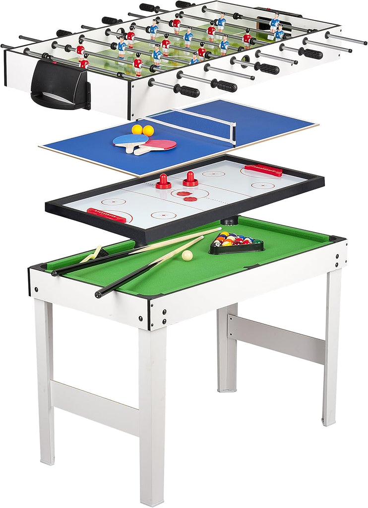 Leomark Table 4 Jeux en 1 - Billard, babyfoot, Hockey de Table et ping-Pong Table à Jouer Multifonction Table multijeux Dim: 120 x 61 x 82 (Hauteur) cm