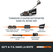 Load image into Gallery viewer, Pack Pro+ Tondeuse à Gazon 40V 460m² + Coupe-Bordures 20V + 2 Batteries 4Ah et 1 Batterie 2Ah + Chargeur Double et Chargeur Simple (Idéal pour l'Entretien du Jardin)