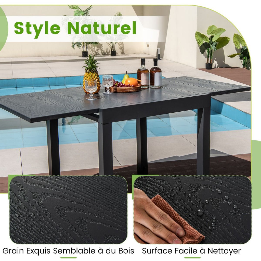Table de Jardin Extensible en Aluminium Ajustable de 80 à 160 CM Table à Manger Rectangulaire pour 4-6 Personnes Gris/Naturel -