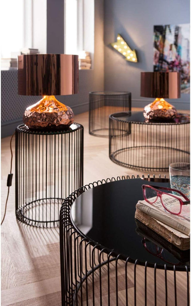 Kare Design Tables d'Appoint Wire, Noir, Rond, Acier, Verre, Diamètre 39 / 27 cm,Table Basse Salon Lot de 2, Table de Salon, Meuble, Deco Intérieur, Decoration Chambre, Maison