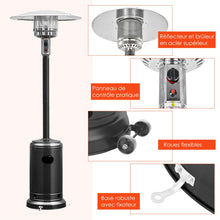 Load image into Gallery viewer, Parasol Chauffage Extrieur  Gaz 13KW Rflecteur 82cm avec Dispositif de Anti-basculement Tube 2 Roues Fluide 220cm Noir -