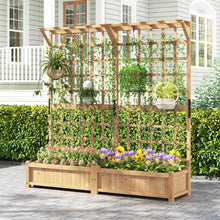 Load image into Gallery viewer, Jardinire avec 2 Treillis 2 Bacs Toit Suspendu en Bois Lit de Jardin Surlev avec 4 Trous de Drainage 180 x 48 x 183 cm Orange -