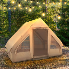 Load image into Gallery viewer, Tente de Camping Gonflable 6 m² pour 4-6 Personnes Tente en Coton Coupe-vent et Imperméable avec Pompe 7 Fenêtres à Moustiquaire Beige -