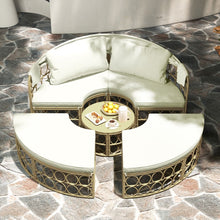 Load image into Gallery viewer, Lit de Repos Rond pour Patio avec Auvent Rétractable Ensemble de Siège Sectionnels Séparés en Rotin PE avec Coussins Doux Blanc -