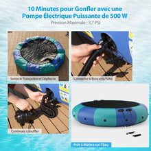 Load image into Gallery viewer, Trampoline Aquatique Gonflable Dia.457cm Capacité de 150kg avec Kit de Réparation Echelle et Gonfleur Electrique 500w Bleu -