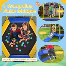 Load image into Gallery viewer, Trampoline Extérieur Ø 223cm avec Toboggan&amp;Echelle avec Filet de Sécurité 2 Portes en U Charge 270kg pour 2-3 Enfants de 3 Ans+ Bleu/Vert -