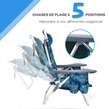 Load image into Gallery viewer, Lot de 2 Chaises de Camping Plage Pliante Table Enroulable en Aluminium Appui-tête Dossier Réglable à 5 Positions 6 Couleurs au Choix -