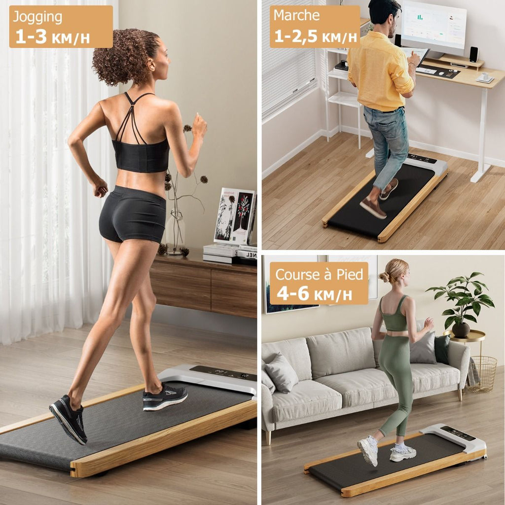 Tapis de Course Électrique 1,3-6KM/H Moteur 2,25HP à Roulettes Charge 120 kg avec Télécommande Écran LED 15 Programmes Gris -