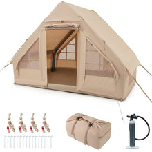Load image into Gallery viewer, Tente de Camping Gonflable 6 m² pour 4-6 Personnes Tente en Coton Coupe-vent et Imperméable avec Pompe 7 Fenêtres à Moustiquaire Beige -