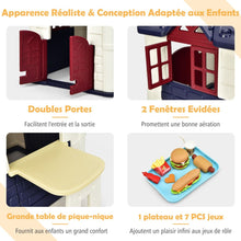 Load image into Gallery viewer, Maison Chef House -Thme Burger Bar - Table de Pique Nique Cabane de Jardin Anti-UV en Plastique 164x124x132 cm Bleu/Rose/Jaune -