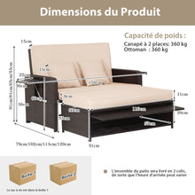Load image into Gallery viewer, Salon de Jardin Extrieur Ajustable  Lit,2 Place avec Stockage Cach,Dossier Rglable  4 Niveaux en Rotin PE -