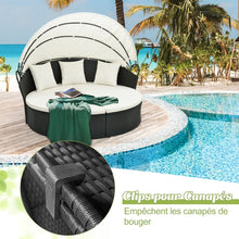 Load image into Gallery viewer, Lit Canap de Jardin Rond en Rotin PE Auvent Rtractable Coussins et Oreillers Amovibles Salon de Jardin Modulable Blanc -