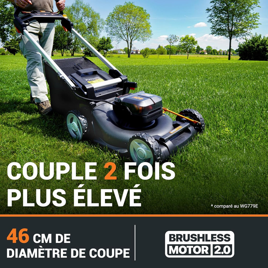 Pack Pro+ Tondeuse à Gazon 40V 460m² + Coupe-Bordures 20V + 2 Batteries 4Ah et 1 Batterie 2Ah + Chargeur Double et Chargeur Simple (Idéal pour l'Entretien du Jardin)