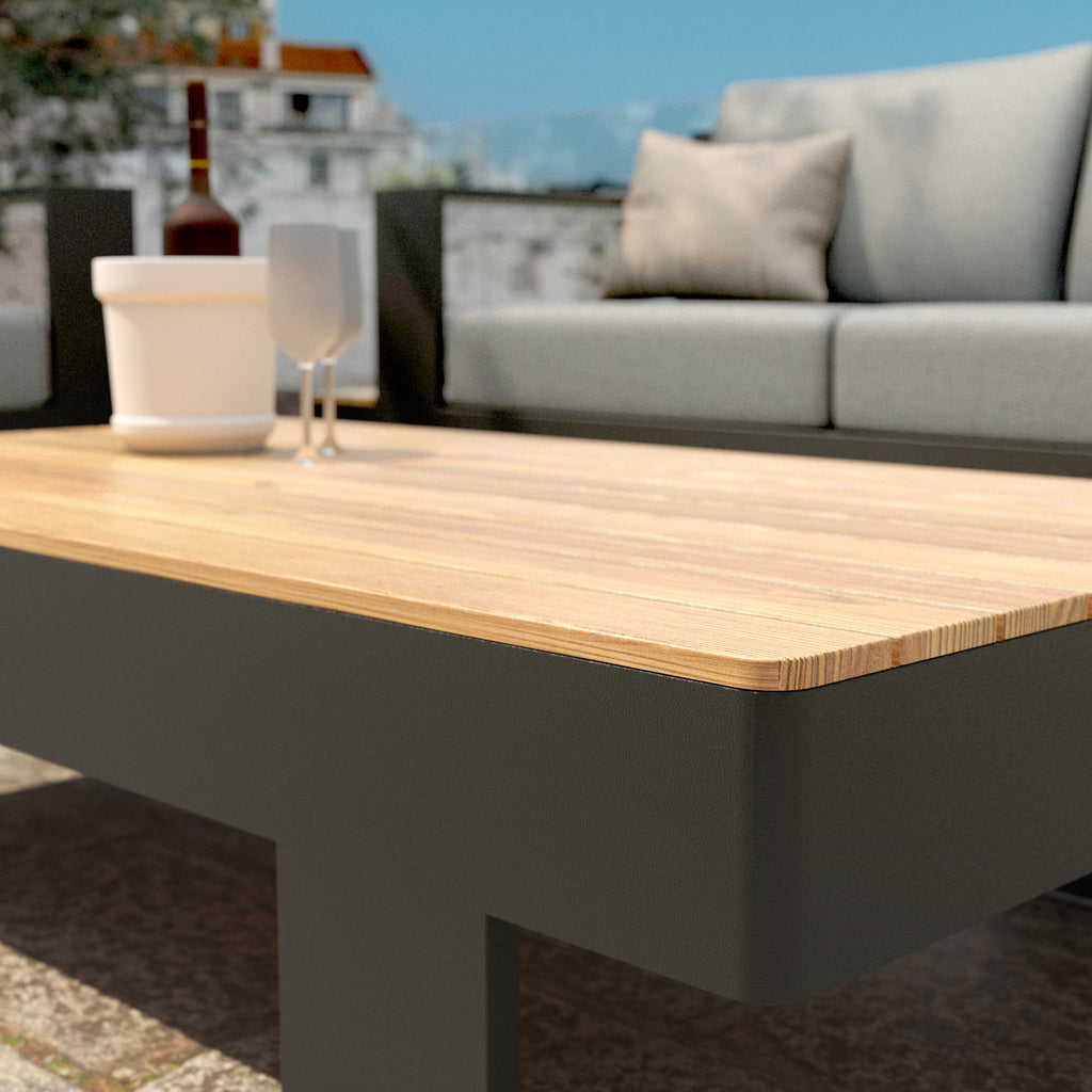Salon de jardin aluminium et bois teck 5 places Antibes Gris anthracite - Action-sport36 -