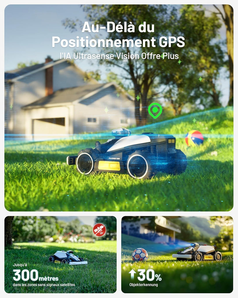 MAMMOTION LUBA Mini AWD 1500 Robot Tondeuse sans Fil Périphérique, NetRTK+Vision, Aucune Antenne RTK Requise, Recommandé 1500m², Max. 1800m², Pentes à 80%, avec Module 4G