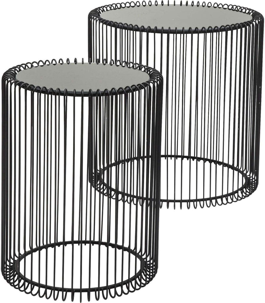 Kare Design Tables d'Appoint Wire, Noir, Rond, Acier, Verre, Diamètre 39 / 27 cm,Table Basse Salon Lot de 2, Table de Salon, Meuble, Deco Intérieur, Decoration Chambre, Maison