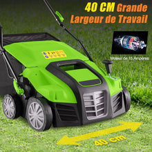 Load image into Gallery viewer, Scarificateur Électrique 2 en 1 de 15A avec Double Interrupteur de Sécurité Réglable Sac de Ramassage 55 L Scarificateur Orange/Vert -