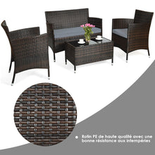 Load image into Gallery viewer, Salon de Jardin 4 PCS Mobilier de Terrasse en Rotin PE pour Véranda Patio Terrasse Piscine Marron et Gris -