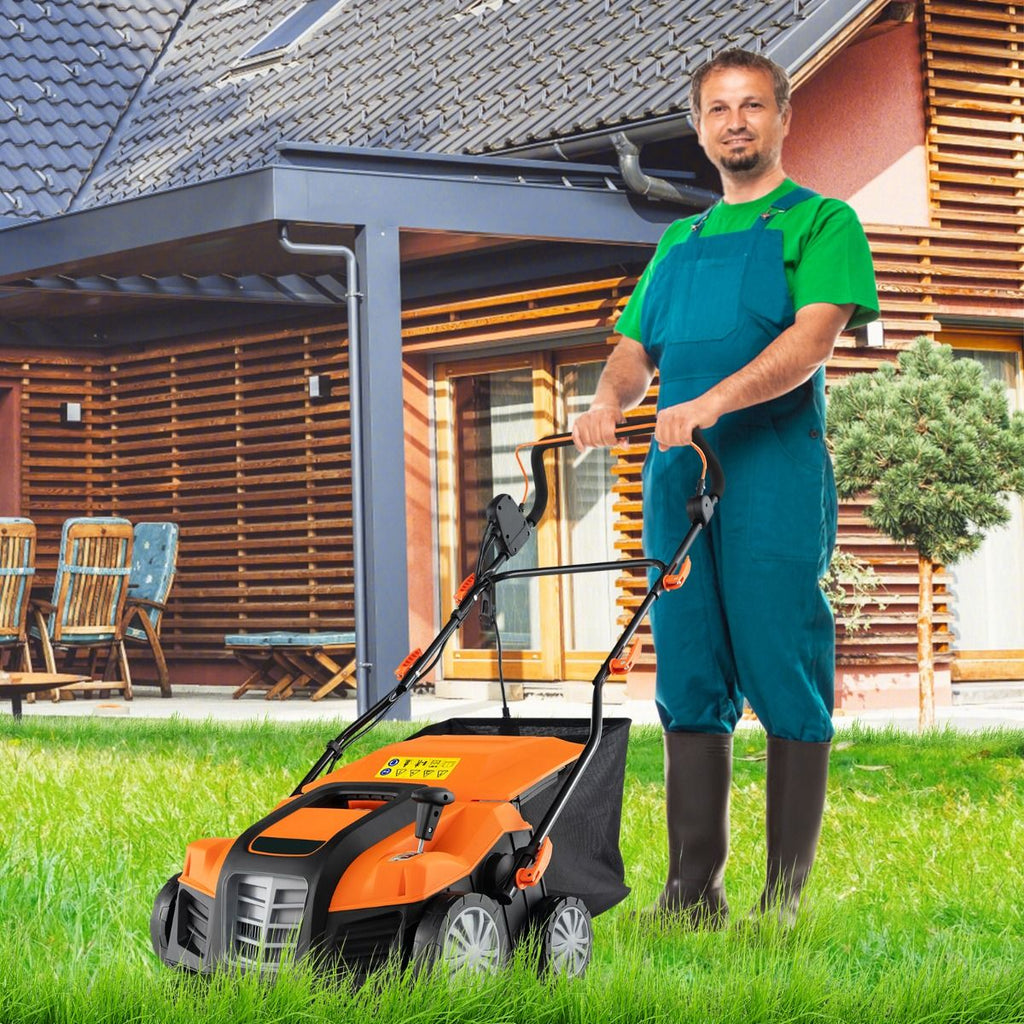 Scarificateur Électrique 2 en 1 de 15A avec Double Interrupteur de Sécurité Réglable Sac de Ramassage 55 L Scarificateur Orange/Vert -