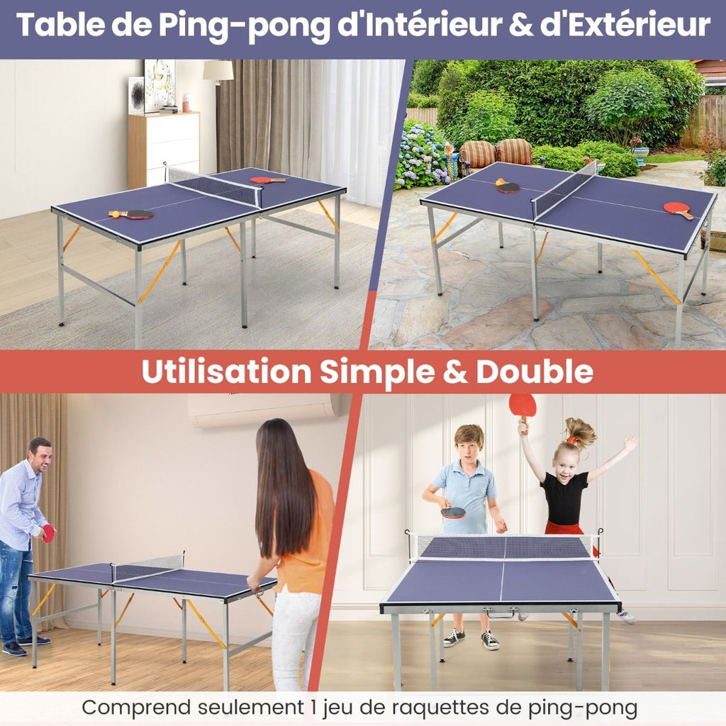 Table de Ping-Pong Pliable Peu Encombrante avec Filet Tennis de Table avec 2 Raquettes 3 Balle Pieds Réglables 180 x 90 x 76 cm -