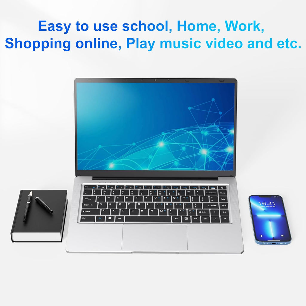 Ordinateur Portable 14 1" Pouces laptop 6 Go de RAM 128 Go de SSD N4000 Celeron Dual-Core Wi-Fi Bluetooth 2 4/5 0G 1366 * 768 IPS Design sans Ventilateur Inclus une Souris Clavier à Membrane.
