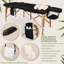 Load image into Gallery viewer, MASSUNDA All INKL Chaise de Massage Pliante et réglable en Hauteur – Table de Massage Mobile en Bois Massif avec Housse en éponge, accoudoirs et dossiers, appuie-tête Ergonomique (Noir)