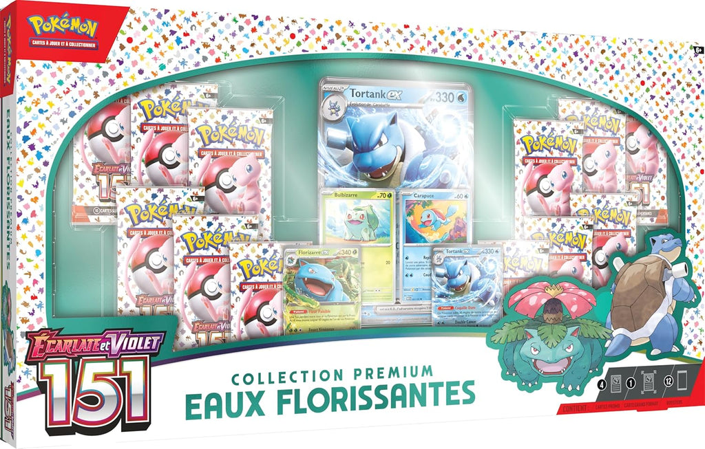 Pokémon: Collection Premium Eaux Florissantes du JCC Pokémon (4 Cartes Promo Brillantes 1 Carte Grand Format Brillante et 12 boosters)