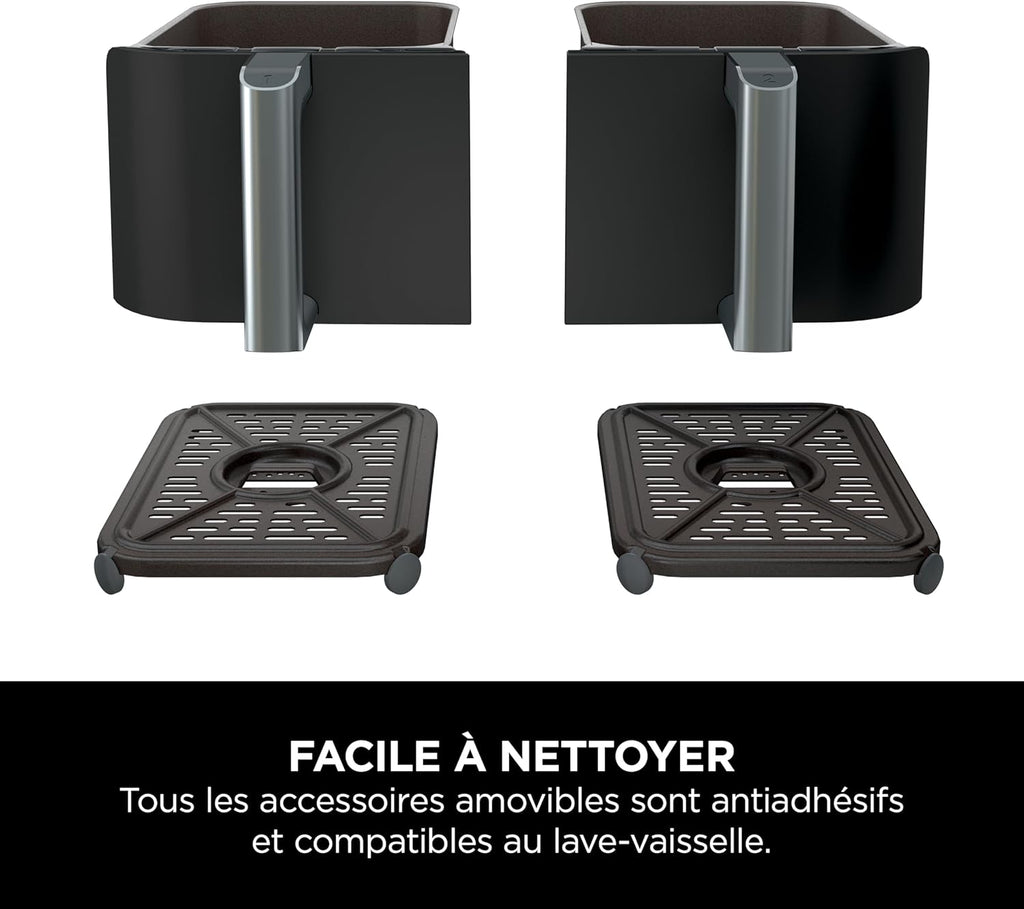Foodi FlexDrawer Air Fryer,Dual Zone Avec Sparateur Amovible,Grand Tiroir de 10,4 L,7-en-1,Double Zone,Sans Huile,Pices Antiadhsives Compatibles Au Lave-Vaisselle,Noir AF500EU