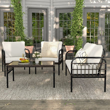 Load image into Gallery viewer, Meubles de Patio 4 Pices en Rotin Charge 180-360KG avec Chaises Causeuse Coussins et Table Basse en Verre Tremp pour Balcon Blanc -
