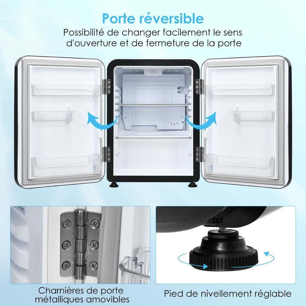 Mini Frigo 68L 220-240V tagres Amovibles et Porte Rversible Temprature 0 掳C - 10 掳C pour Maison Chambre Bureau -