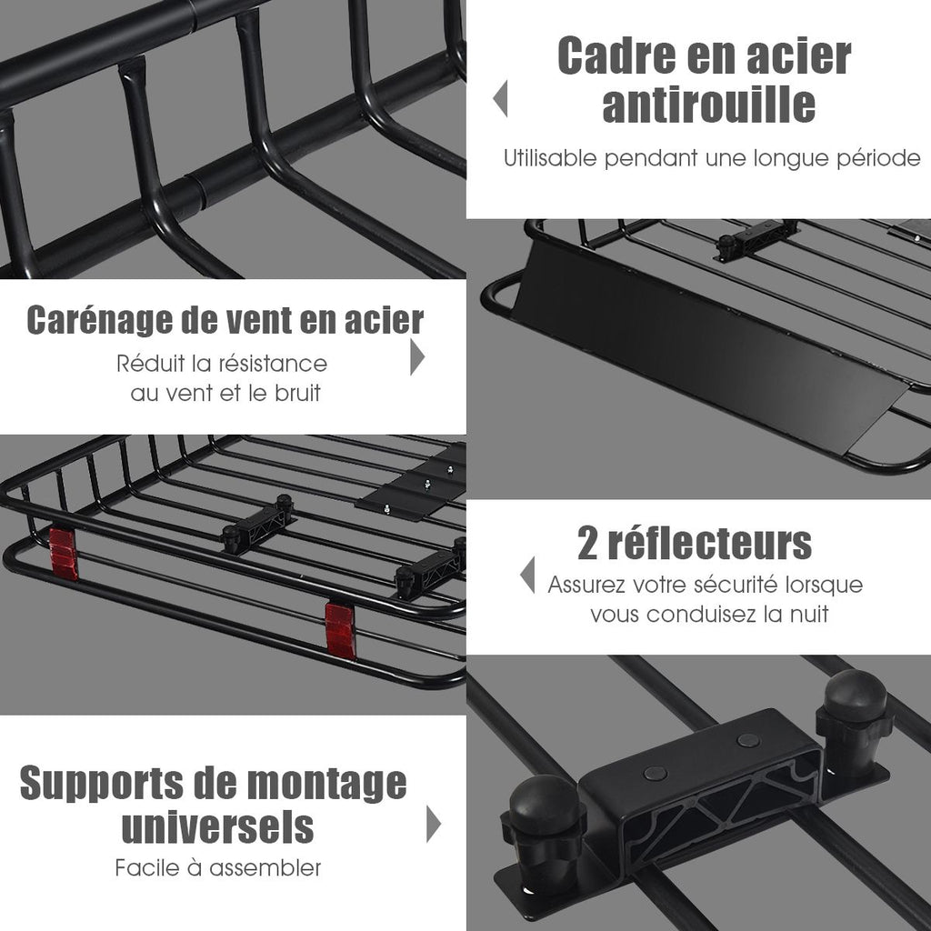 Porte-Bagages de Toit Universel 162 CM avec Capacité de 68 KG Galerie de Toit pour le Voyage et le Rangement Noir -