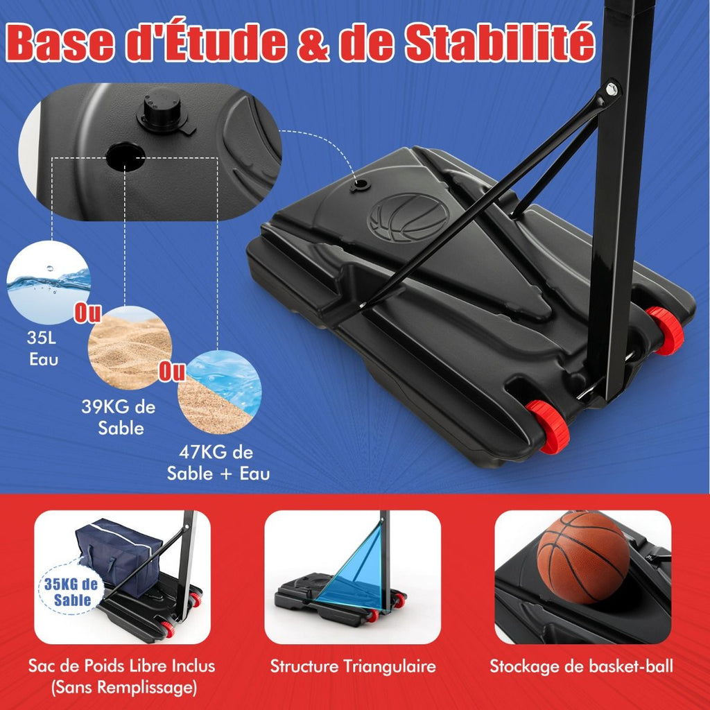 Panier de Basketball sur Pieds avec Hauteur Rglable 1,55-3,1m Support de Basketball avec Panneau Arrire en PE pour Enfants et Jaunes -