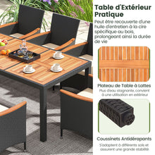 Load image into Gallery viewer, Salon de Jardin en Rotin 9 Pices Plateau de Table en Acacia Ensemble de Salle  Manger avec Coussins Amovibles Trou Charge 180KG Beige+Noir -