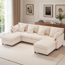 Load image into Gallery viewer, Seyakany Canapé d'angle Convertible,canapé Convertible 4 Places,en Tissu Chenille avec Repose-Pieds Amovible,canapé Quatre Places en L en U,adapté à la Maison,au Salon,à l'appartement