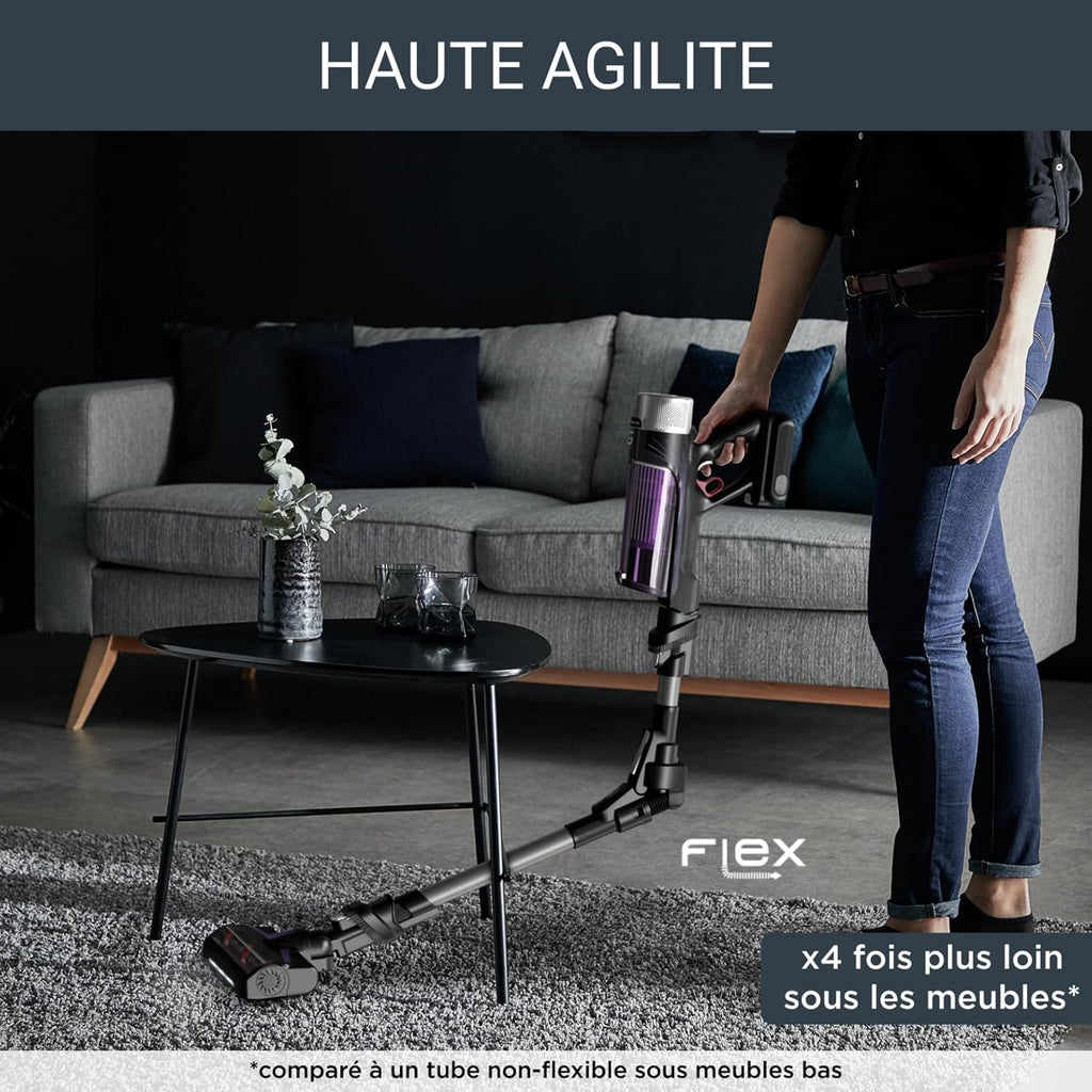Rowenta X-Force Flex 9.60 Allergie Aspirateur balai sans fil,Filtration Anti-Allergènes,Puissant 100AW,Ultra Léger,Autonomie 45min RH2038WO,Noir / Violet